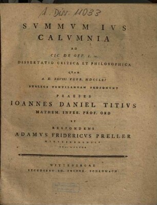 Summum Ius Calumnia : Ad Cic. De Off. I. 10 Dissertatio Critica Et Philosophica