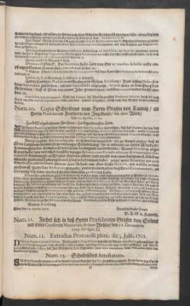 Num. 12. Extractus Protocolli pleni, die 3. Julii, 1702.