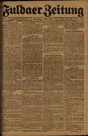 Erste Ausgabe vom Donnerstag, den 04. März 1920.