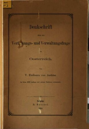 Denkschrift über die Verfassungs- und Verwaltungsfrage in Oesterreich