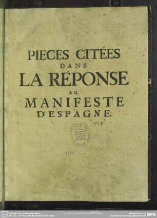 Pieces Citées Dans La Réponse Au Manifeste D'Espagne