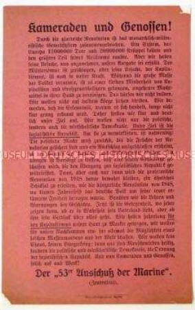 Aufruf des 53er Ausschusses zur Unterstützung der Arbeiter- und Soldatenräte bei der Schaffung einer sozialistischen Republik