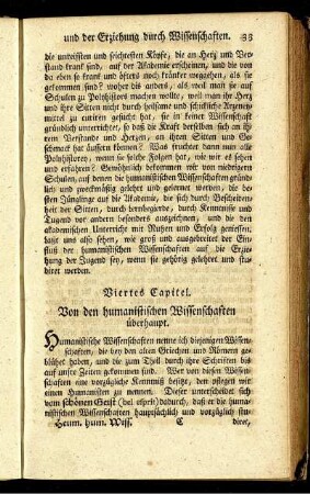 Viertes Capitel. Von den humanistischen Wissenschaften überhaupt.