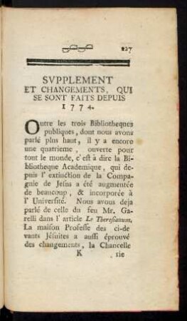 Supplement Et Changements, Qui Se Sont Faits Depuis 1774