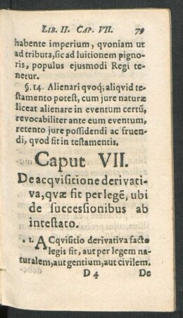 Caput VII. De acquisitione derivativa, quae sit per legem, ubi de successionibus ab intestato.