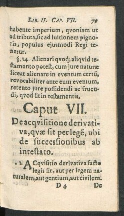 Caput VII. De acquisitione derivativa, quae sit per legem, ubi de successionibus ab intestato.
