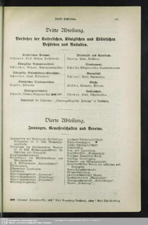 Vierte Abteilung. Innungen, Genossenschaften und Vereine