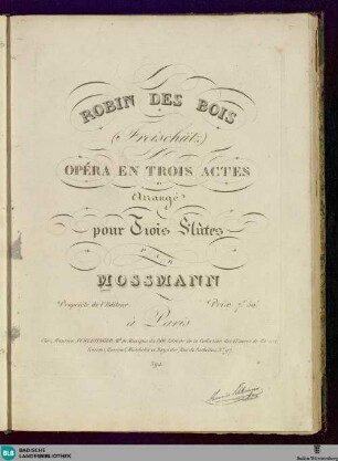 Robin des Bois (Freischütz) : opéra en trois actes