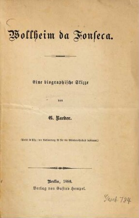 Wollheim da Fonseca : eine biographische Skizze