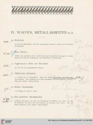 IV. Waffen, Metallarbeiten u.a. (Nr. 49-61)