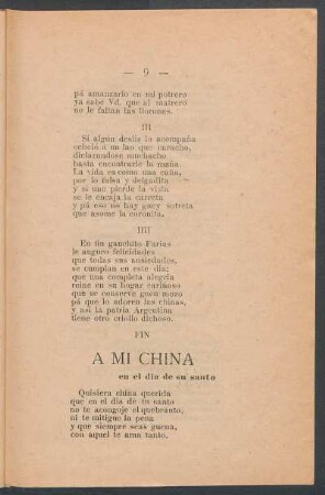 A mi china : En el día de su santo