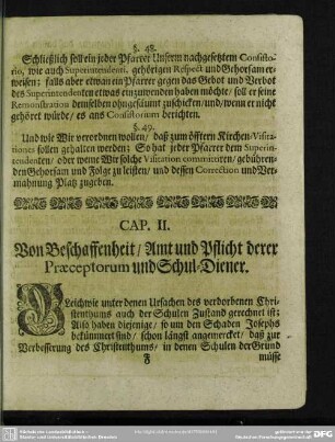 Cap. II. Von Beschaffenheit, Amt und Pflicht derer Praeceptorum und Schul-Diener