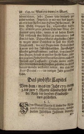 Das zwölfte Capitel Von dem, was im Jahr 1731 vom 3. bis zum 7. Martii insonderheit auf der Reise der beyden Studiosorum geschehen.