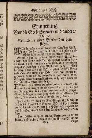 Erinnerung Vor die Seel-Sorger/ und andere/ Welche Krancken/ oder Sterbenden beystehen