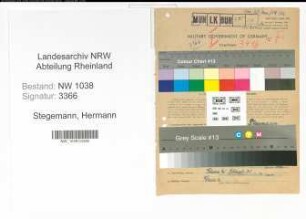 Entnazifizierung Hermann Stegemann , geb. 13.10.1885 (Verwalter)