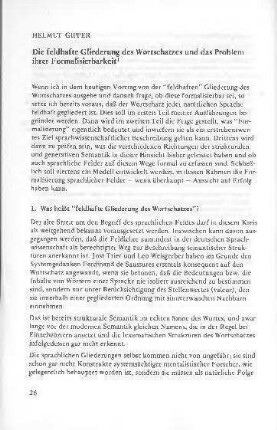 Die feldhafte Gliederung des Wortschatzes und das Problem ihrer Formalisierbarkeit