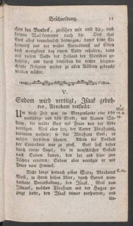 V. Sodom wird vertilgt, Isaak gebohren, Abraham versucht