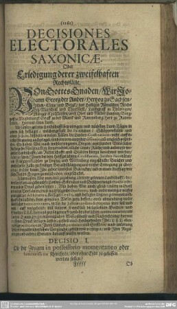 Decisiones Electorales Saxonicae Oder Erledigung derer zweifelhaften Rechtsfälle