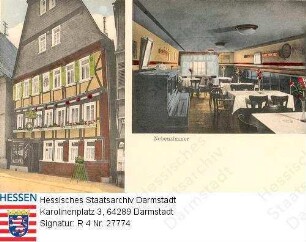 Butzbach, Gasthaus Werb (Inhaber: Friedrich Schmidt) / Außenansicht und Innenansicht des Nebenzimmers