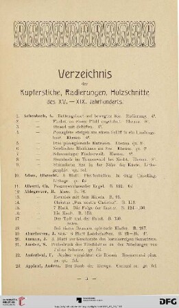 Verzeichnis der Kupferstiche, Radierungen, Holzschnitte des XV.-XIX. Jahrhunderts (Nr. 1-376)