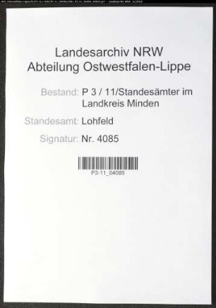 Sterberegister Standesamt Lohfeld