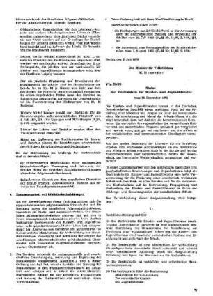 Statut der Zentralstelle für Kinder- und Jugendliteratur : 20/76 vom 23. Dezember 1975 ; [Verfügungen]