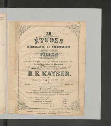 Liv. 2: 36 etudes elémentaires et progressives pour le violon [...] exclusivement pour ceux, qui veulent se préparer pour les célèbres Etudes de Kreutzer, op. 20