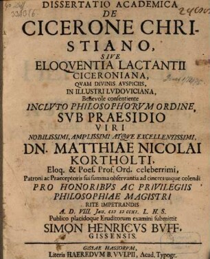 Diss. acad. de Cicerone Christiano, sive eloquentia Lactantii ciceroniana
