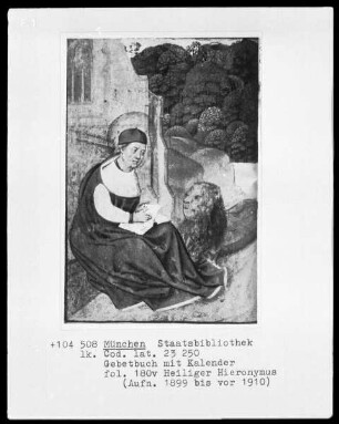 Gebetbuch mit Kalender — Der heilige Hieronymus, Folio 180verso