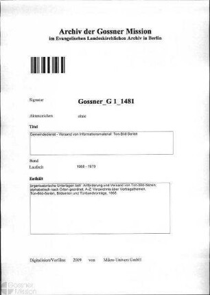 Gemeindedienst - Versand von Informationsmaterial: Ton-Bild-Serien
