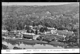 Dresden, Schloss Pillnitz an der Elbe, mit Hausberg-Gaststätte, Luftbild