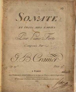Sonate et trois airs varies pour piano forte : op. 19m