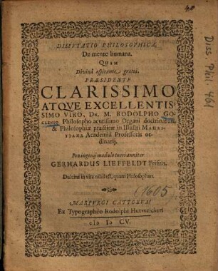 Dispvtatio Philosophica, De Mente humana