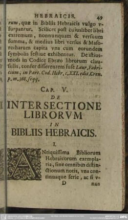 Cap. V. De Intersectione Librorum In Bibliis Hebraicis