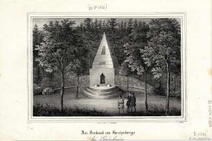 Ansicht des Denkmals am Fürstenberge bei Grünhayn, Lithographie, 1841 : Das Denkmal am Fürstenberge bei Grünhayn / Gez. u. lith. v. C. W. Arldt. - [Dresden] : [Pietzsch] , [1841]. - 1 Kunstblatt : Lithogr. ; 19 x 13 cm