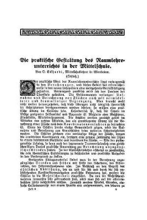 Die praktische Gestaltung des Raumlehreunterrichts in der Mittelschule : (Schluß)