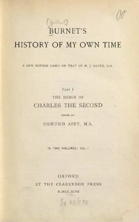 Burnet's History of my Own Time, 1,1