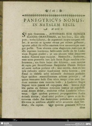 Panegyricus Nonus, In Natalem Regis. A. MDCCV.