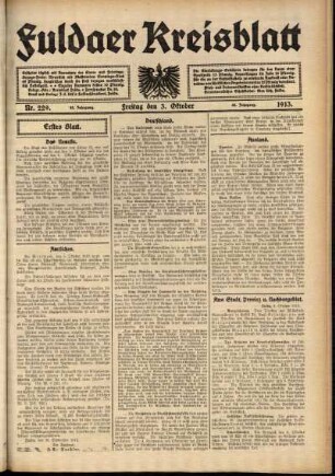 Erste Ausgabe vom Freitag, den 03. Oktober 1913.