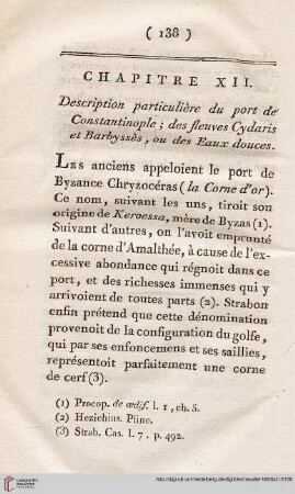 Chapitre XII: Description particulière du port de Constantinople; des fleuves Cydaris et Barbbyssés, ou des Eaux douces