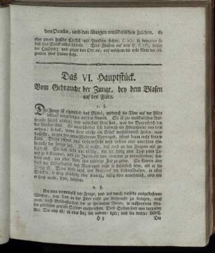 Das VI. Hauptstück. Vom Gebrauche der Zunge, bey dem Blasen auf der Flöte – Das IX. Hauptstück. Von den Trillern