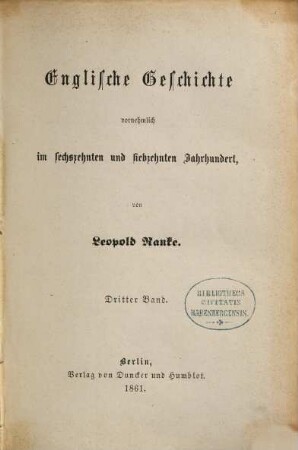 Englische Geschichte vornehmlich im sechzehnten und siebzehnten Jahrhundert, 3