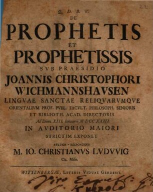 Diss. ... de prophetis et prophetissis