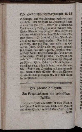 Der zehende Abschnitt. Ein Lungengeschwür mit hysterischen Zufällen.
