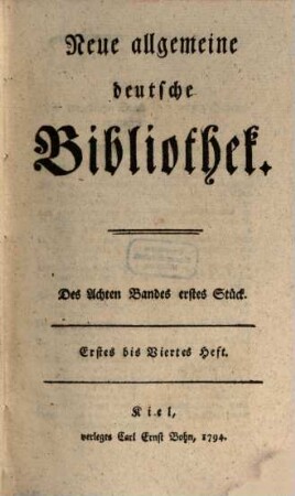 Neue allgemeine deutsche Bibliothek. 8. 1794