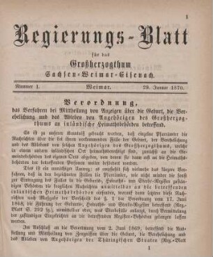 Nr. 1 : 29. Januar 1870