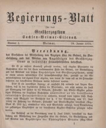 Nr. 1 : 29. Januar 1870
