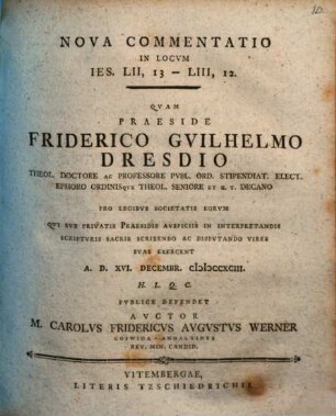 Nova Commentatio In Locvm Ies. LII, 13 - LIII, 12.