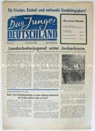 Wochenzeitung der FDJ der Bundesrepublik u.a. über die rechte Jugendorganisation Bund Deutscher Jugend ("Mörderbande")