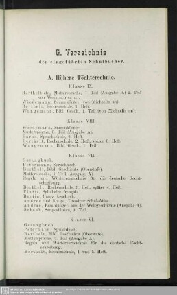 G. Verzeichnis der eingeführten Schulbücher